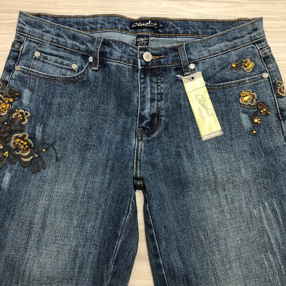 Clash Jeans USA Co Embroidered Faux Rhinestone Bootcut Blue Womens Jr Size 13 - Picture 6 of 15